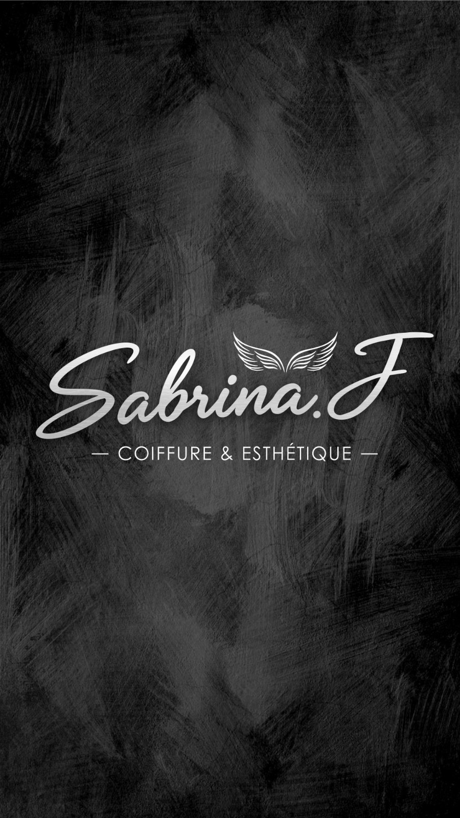 Black textured background with the Sabrina.J logo
